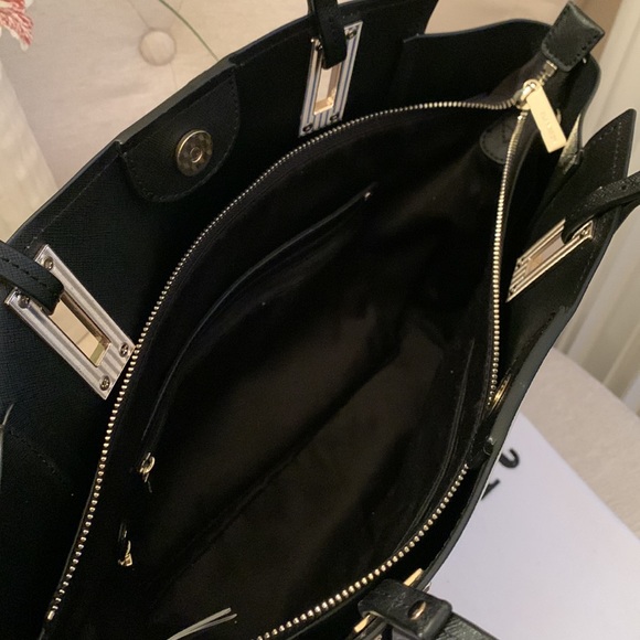 Danier Saffiano Leather Trapeze Style Black and White Handbag - Picture 11 of 13